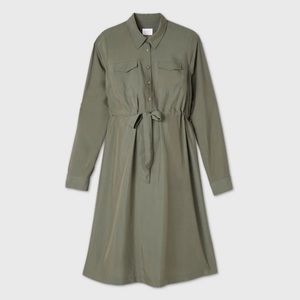 Olive green maternity shirt dress